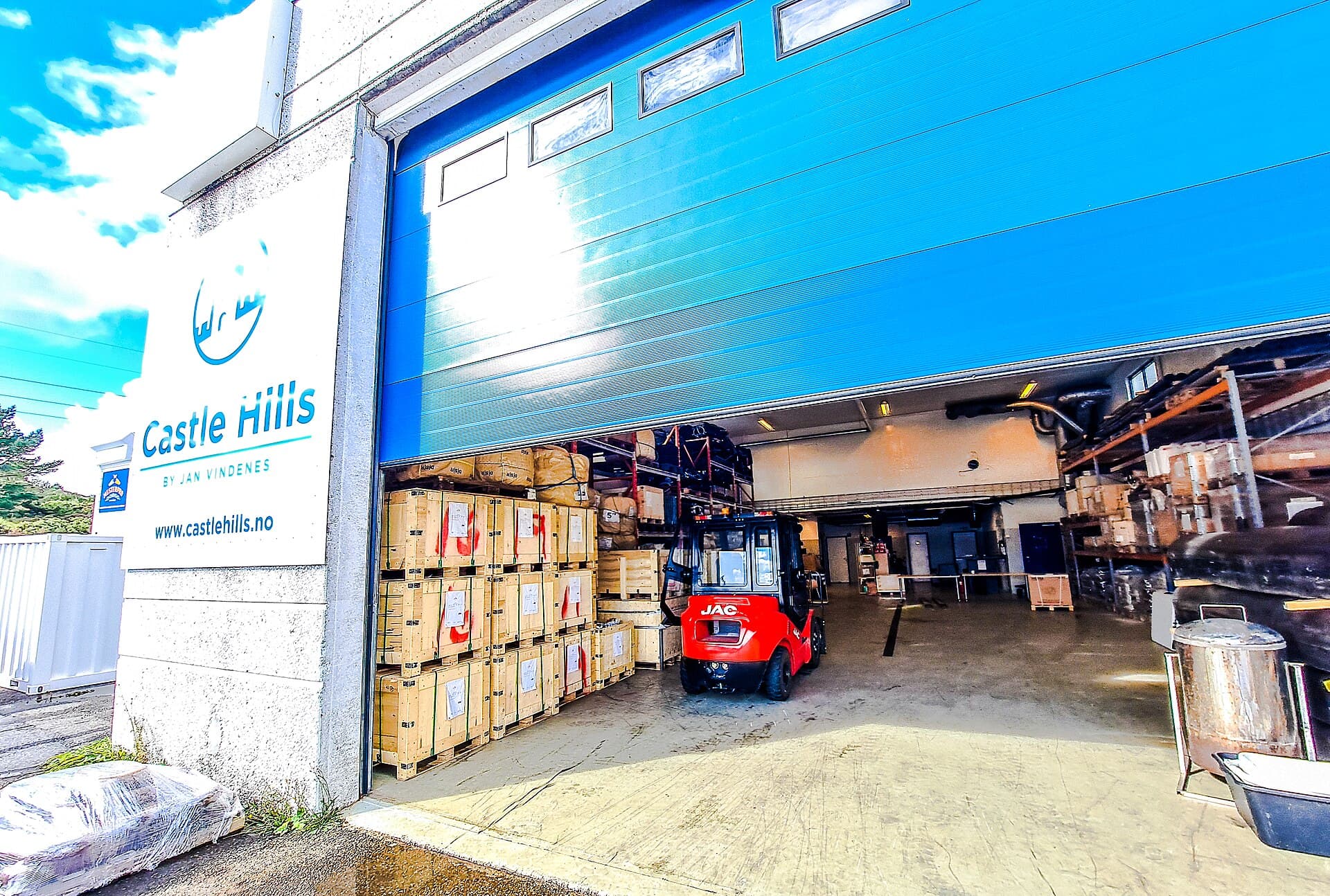 Industrial warehouse interior with high racks