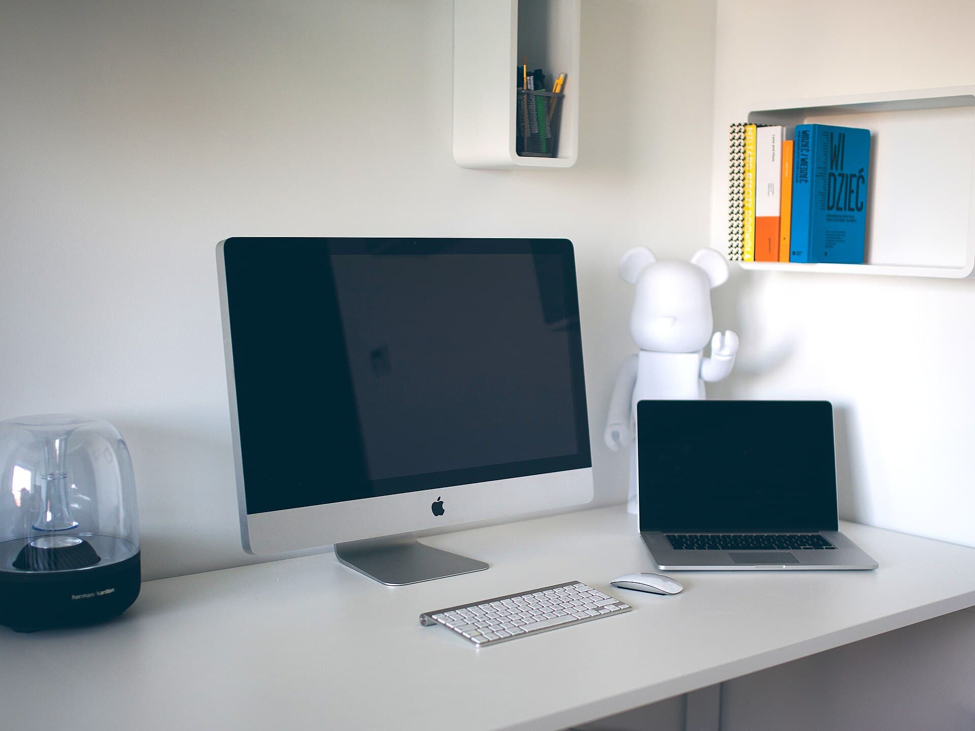 Open office desks and computers after hours