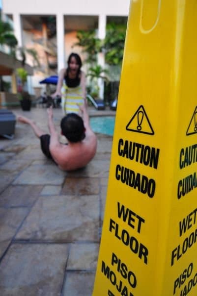 Yellow caution wet floor sign